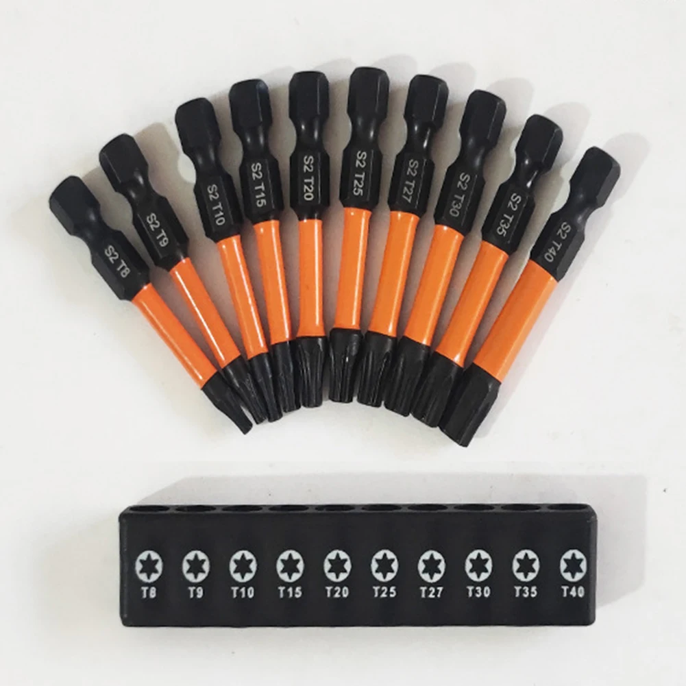 10pcs Star Plum Solid Bits Magnetic 1/4 Hex Shank Screwdriver Bit T8-T40 Nutdrivers Bits Screwdrivers Hand Tools