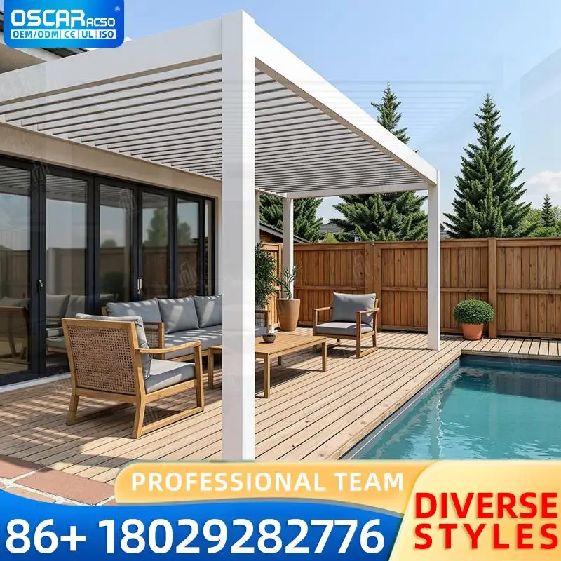 

Outdoor Patio Louvered Aluminum Manual Control Smart Louver Roof Pergola for Gardens Backyards Patios pergola