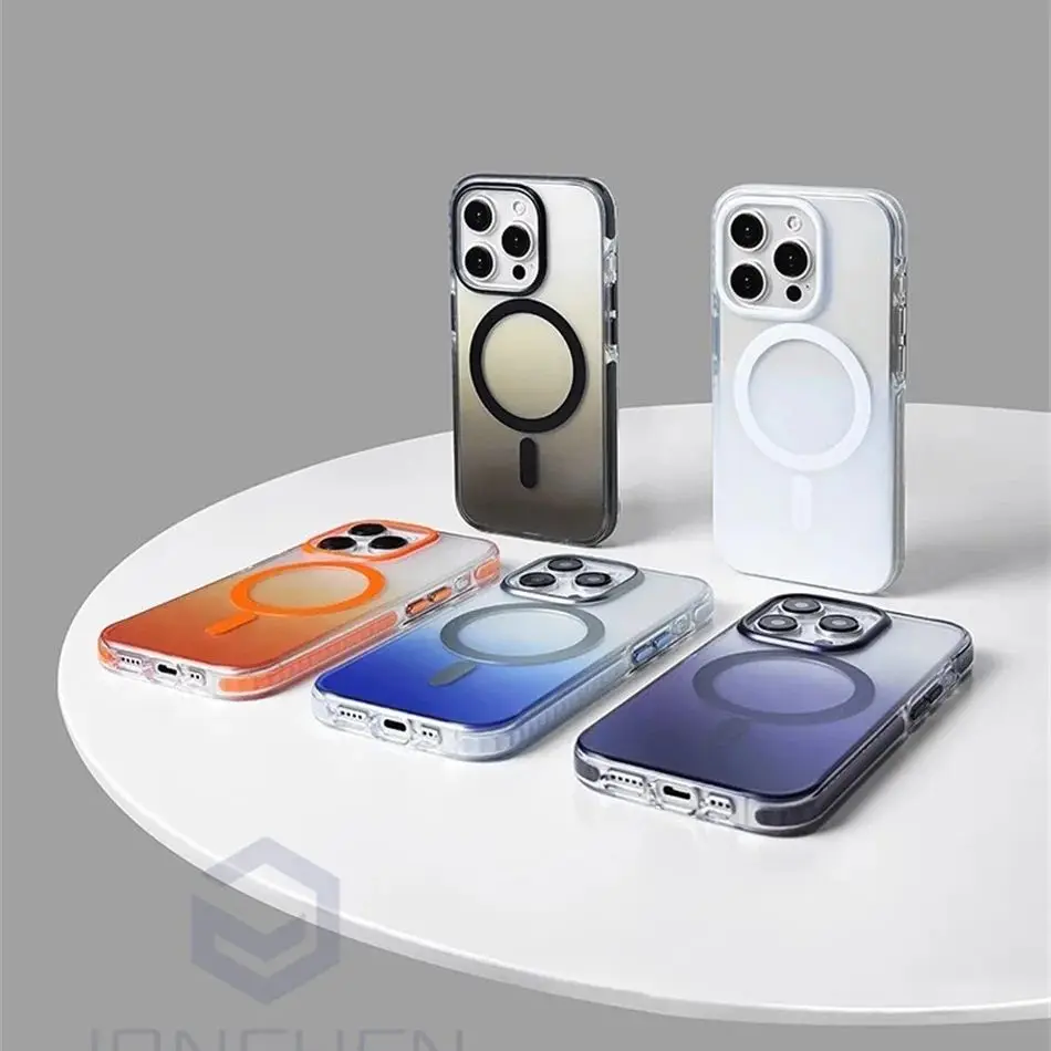 Premium Matte Clear For Magsafe Wireless Charge Case For iPhone 15 14 13 16 17 Pro Max Luxury Gradient Shockproof Magnetic Cover