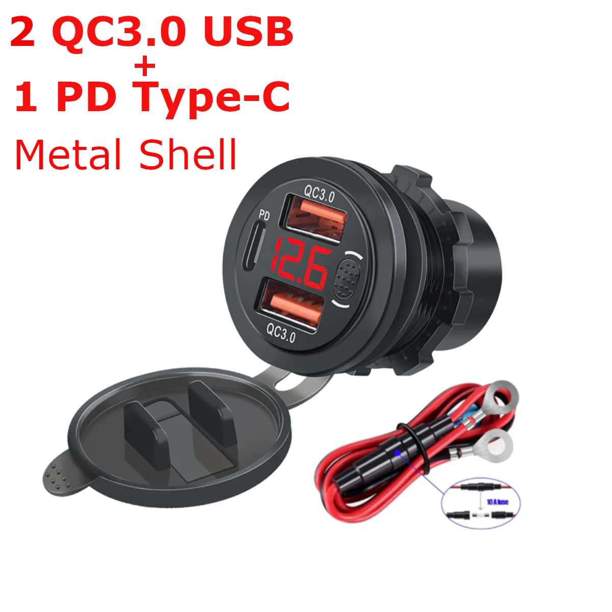 

12V 24V 36W Car Charger Dual Type-C 1 PD 2QC3.0 USB Socket Power Outlet Adapter Waterproof Fast Charge for Automobile motorcycle