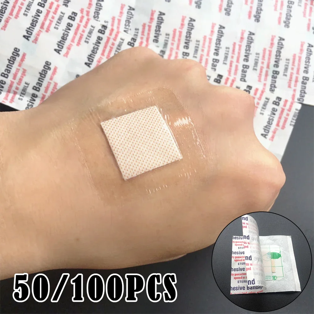 100/50PCS 38x38mm Transparent PU Waterproof Wound Plaster Band Aid Adhesive Bandage Protective Sticker Outdoor Home First Aid