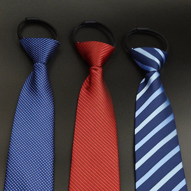 Formal 8CM Korean Zipper Tie for Men\'s Business Stripe Professional Dress Groom Wedding Tie