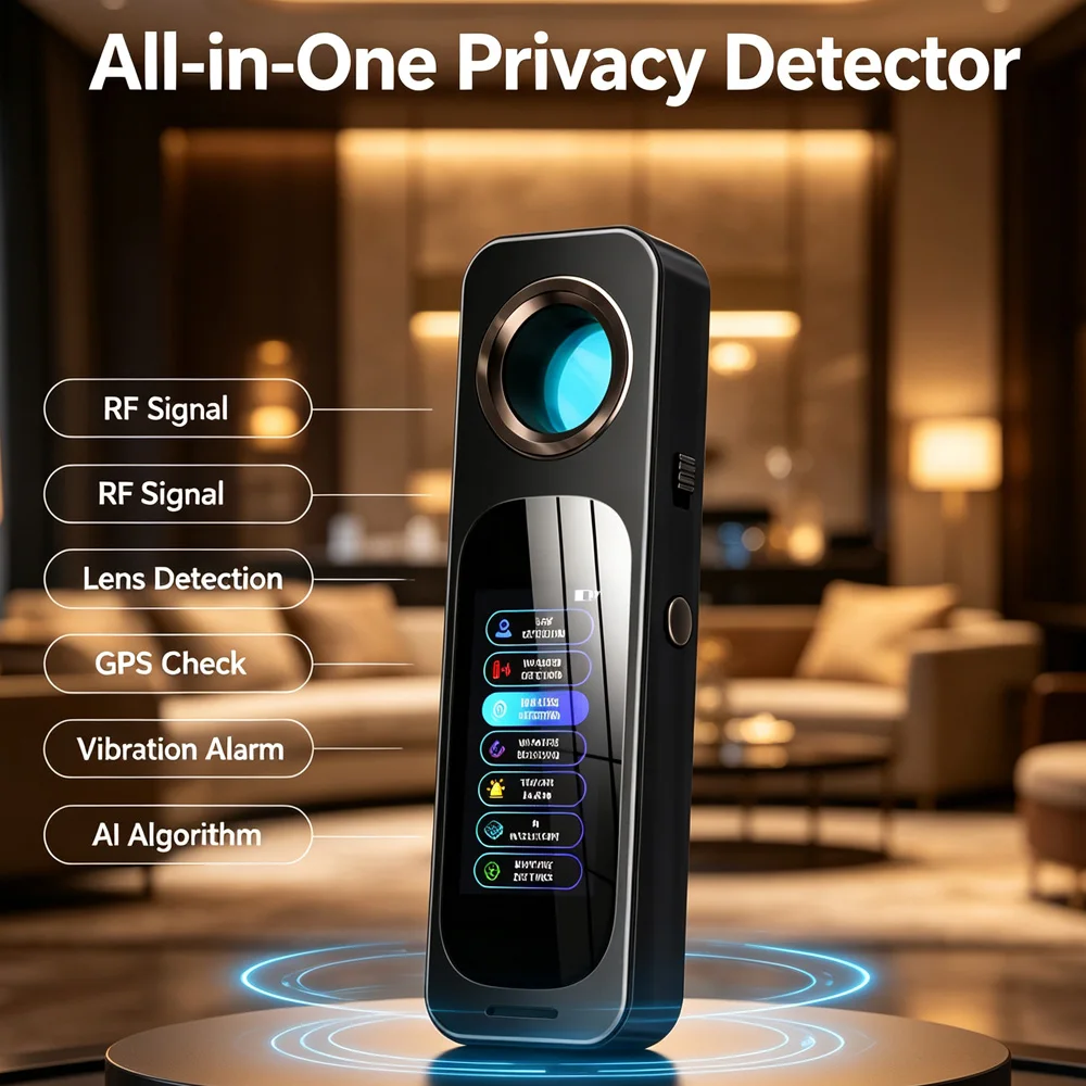 Hidden Camera Detector AI Scan RF Signal & Magnetic Detection Anti Listening Bug GPS Tracker Finder Privacy Protector for Hotels
