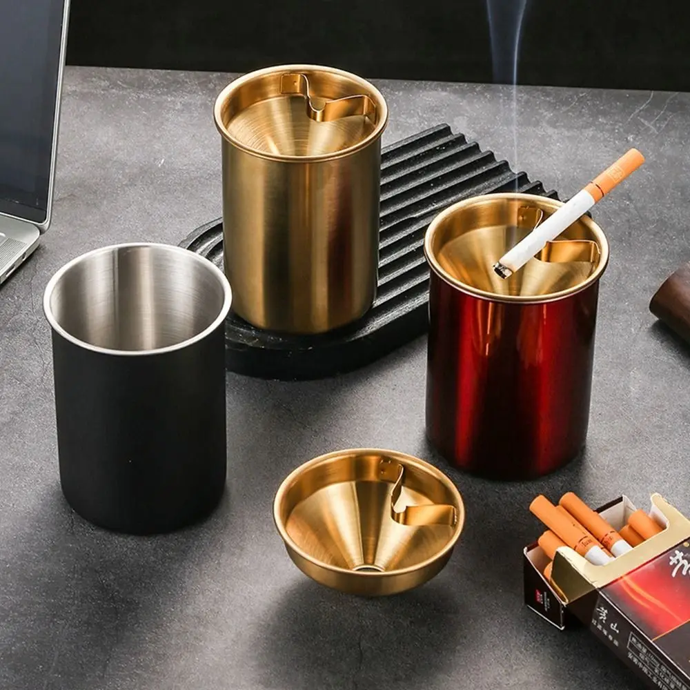 Portable Stainless Steel Round Ashtray Smoke Holder Office Home Decor Anti-Smoke Windproof Detachable Table Gadget