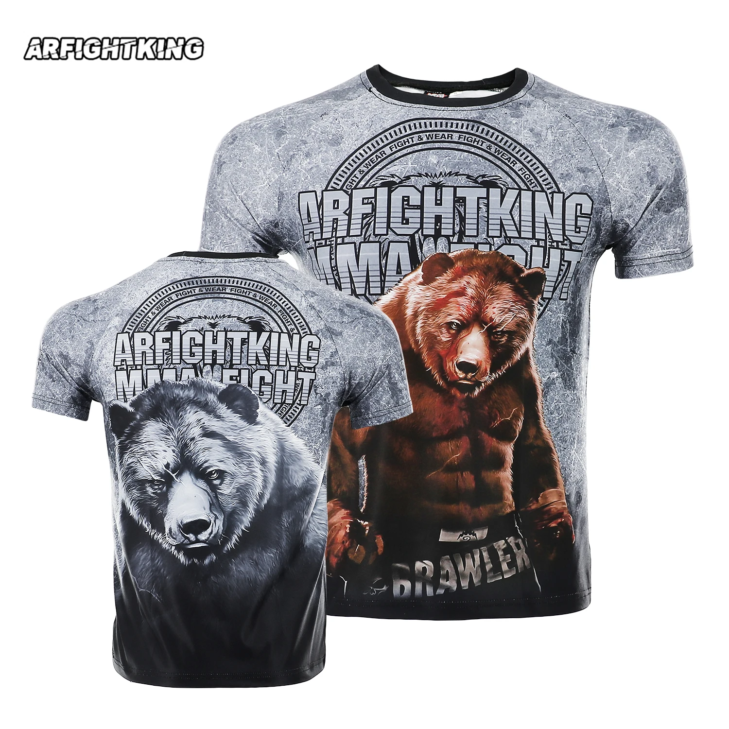 

MMA Grizzly Print Judo Boxing Casual Running Training Quick Dry Fighting Men's Jujutsu Fitness Half Sleeve Short Sleeve T-shirt