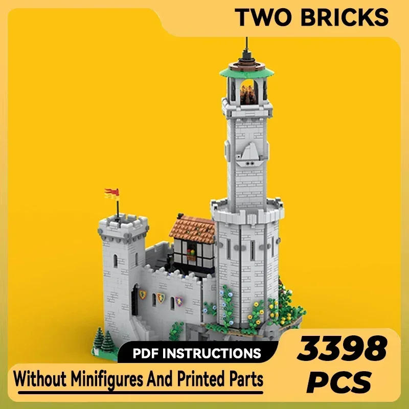 Modelo de castelo leão moc, tijolos de construção, tecnologia de farol fortificado, blocos modulares, presentes, brinquedos de natal, conjuntos diy de montagem