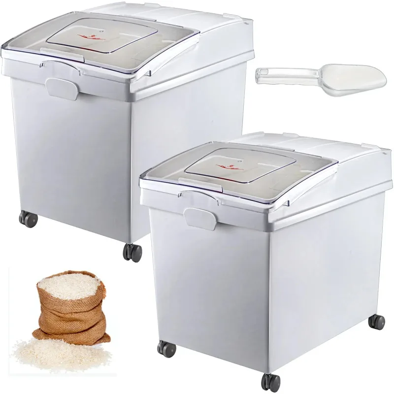 

SucceBuy Dry Ingredient Storage Bin with Scoop Caster Reliable Dustproof Healthy Flour Soybeans for Restaurant Kitchen Home