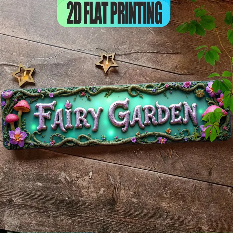 2D Flat, Multifunctional English Aluminum Sign, Mushroom Flower Vine Letter Design with Green Background