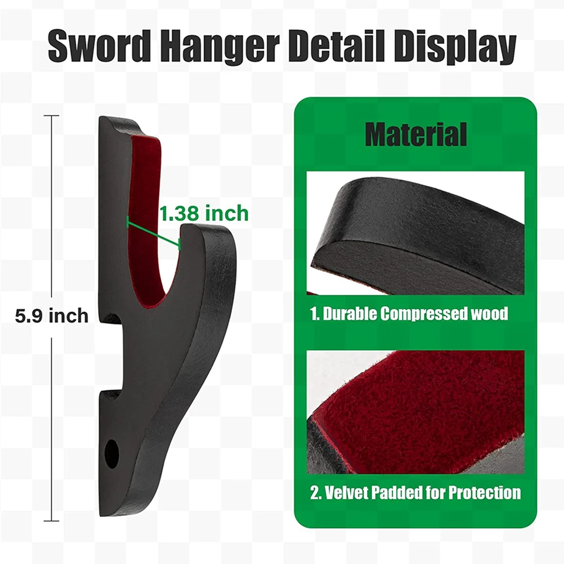 Sword Wall Mount 2/Set 1-Tier Padded Hook Katana Holder Adjustable Display Hanger for Samurai Sword Tanto,1-Tier-Pad HOT