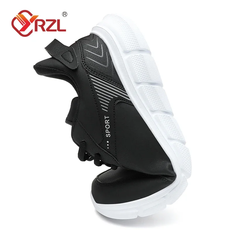 YRZL, zapatillas para correr negras para hombre, zapatillas deportivas impermeables de cuero, zapatillas deportivas para caminar resistentes al desgaste, zapatos cómodos para hombre