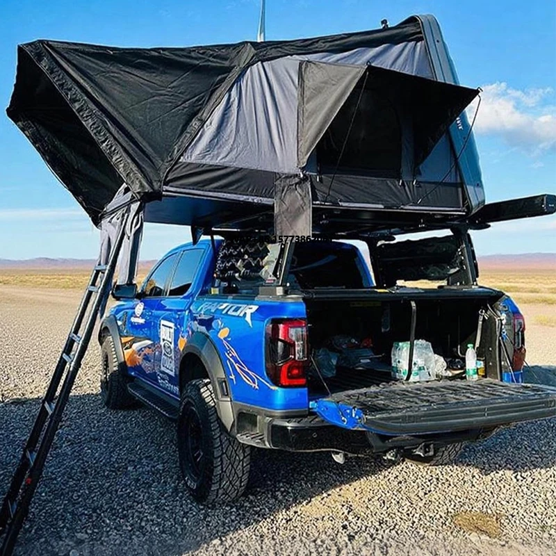 Waterproof (2000-3000mm) Aluminum Alloy & ABS Side Flip Car Roof Tent Storage Rack with Easy Setup Four Seasons 76kg Capacity
