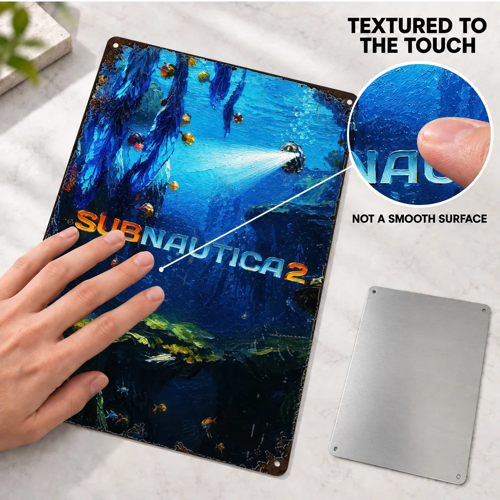 Subnautica 2 Underwater Scene Aluminum Poster Personalized Metal Sign Dramatic Illustration Wall Art For Home Entertainment Room
