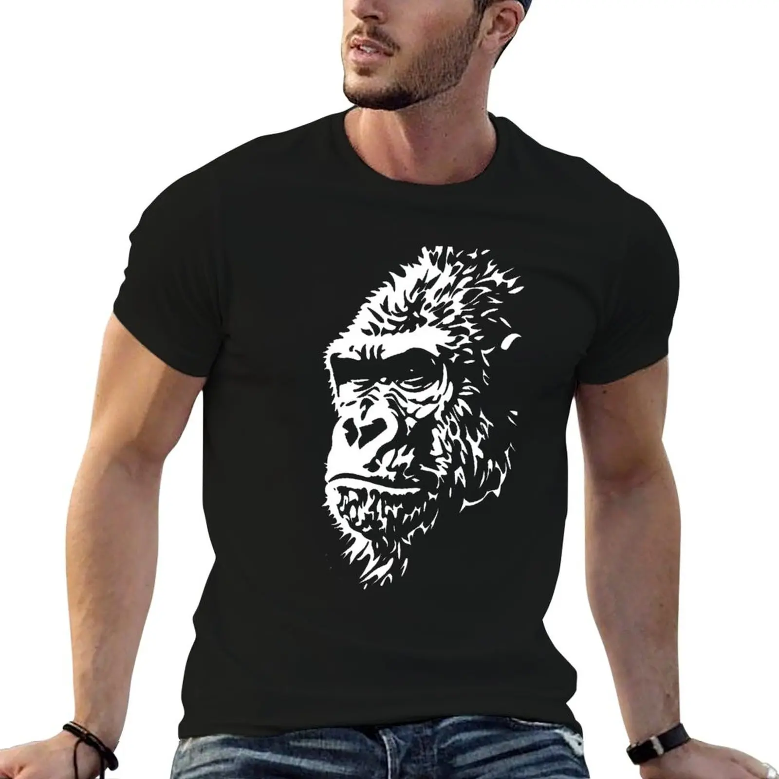 T-shirt Contemplating Gorilla Head, t-shirt de sport léger et basique