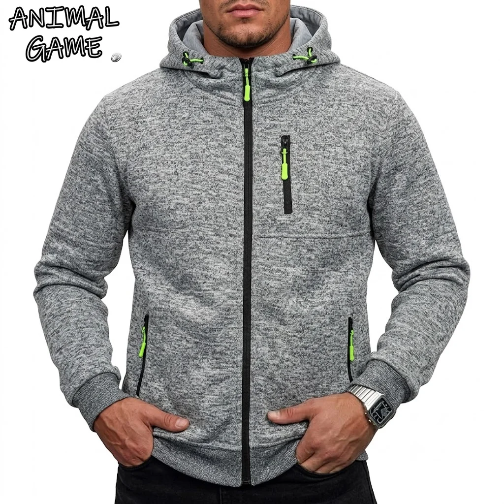 Herren-Kapuzenpullover mit Reißverschluss, Farbblock-Hoodie, Langarmjacke für Herren, Herbst-Outwear, Pullover mit mehreren Taschen, Sportbekleidung