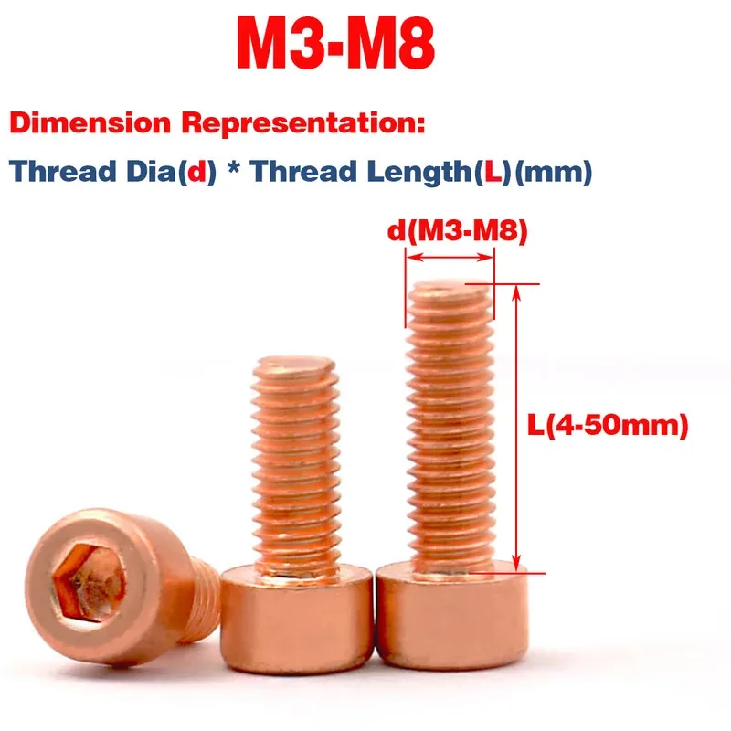 Red Copper Cap Head Hexagon Socket Cylindrical Bolts Allen Key Screw M3 M4 M5 M6 M8 DIN912