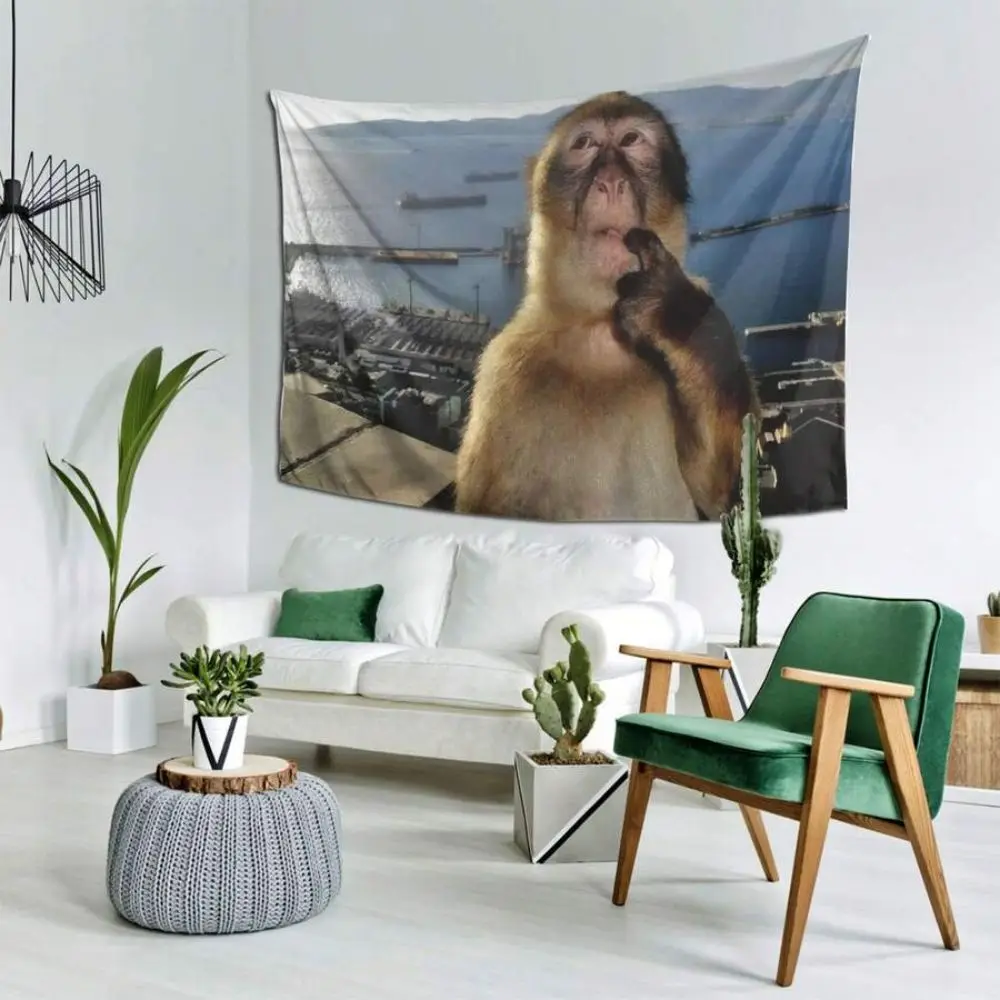 VIKAMA  Trendy Contemplative Monkey Polyester Tapestry Wall Decor for Bedroom Living Room, Unique Festival Birthday Gift