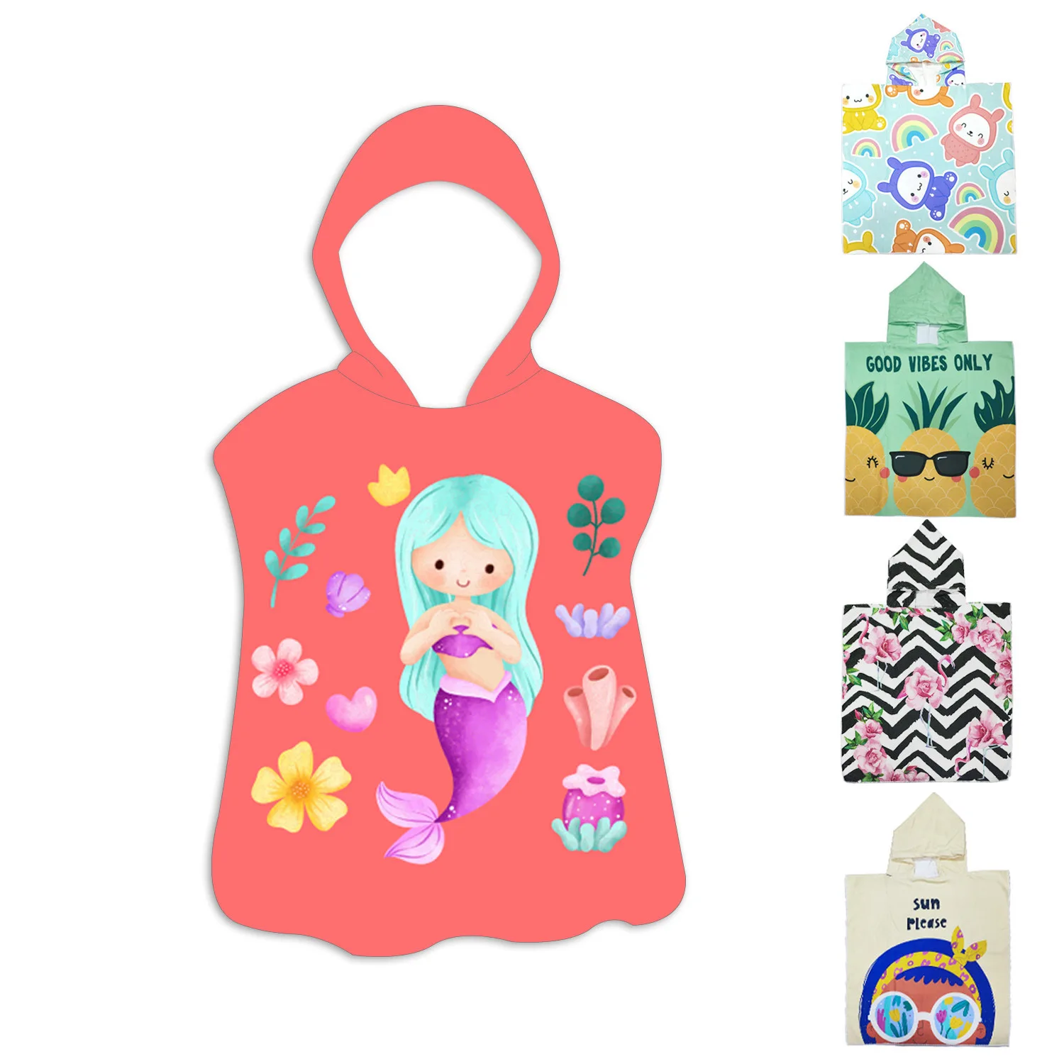 Children's bath towel ultra-fine fiber hooded bath towel with absorbent cartoon print beach bathrobe drape