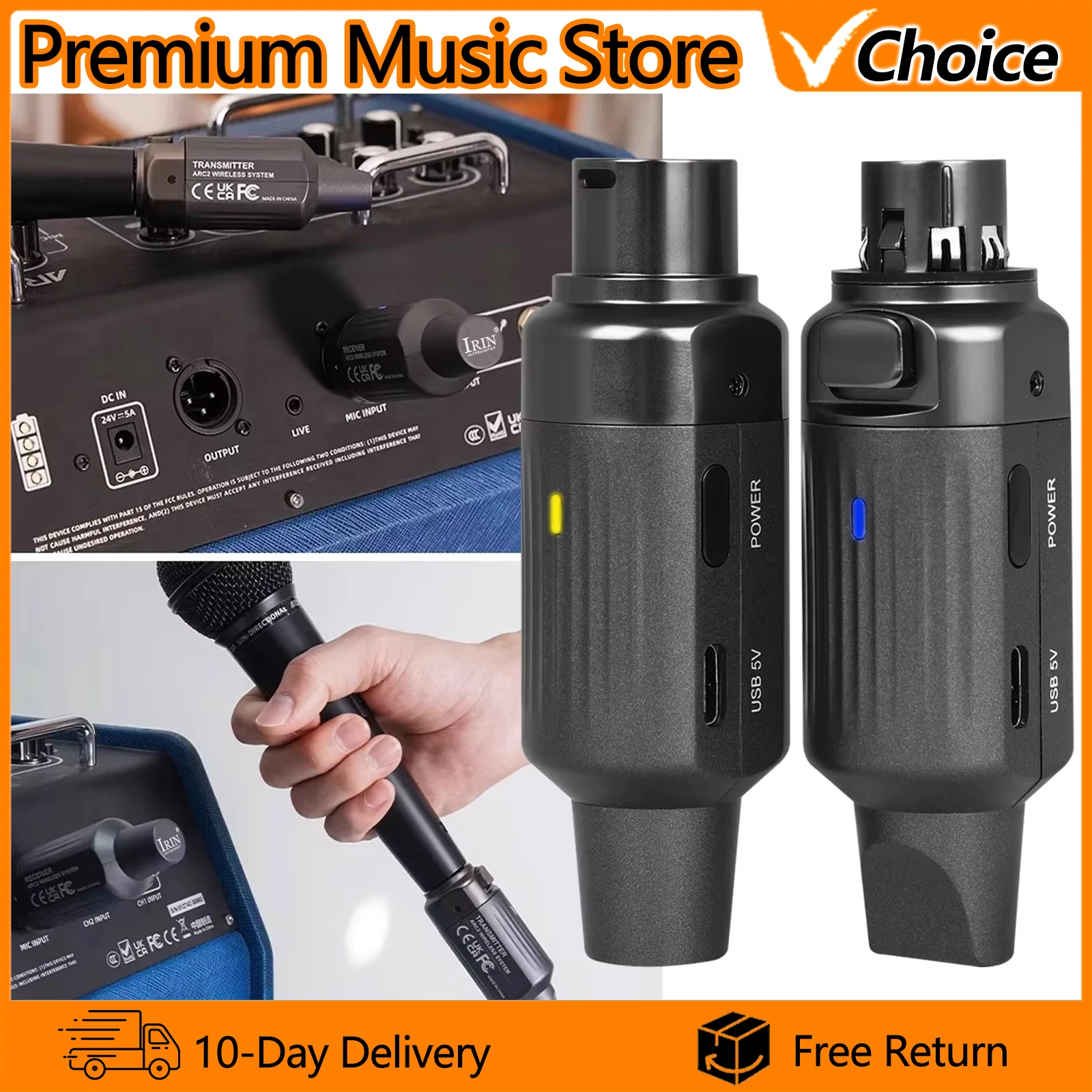 IRIN Microphone Wireless Transmission Receiver System ARC2 UHF 7 Channels XLR Wireless Microphone System for Moving-coil Mic