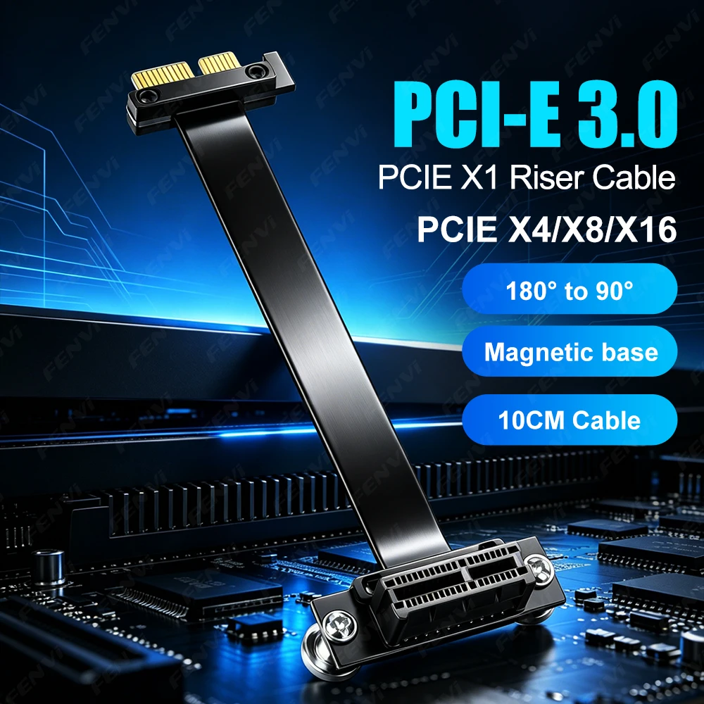 PCIE 3.0 X1 Riser Cable 90 Degree Right Angle 8Gbps PCIe 3.0 X1 to X1 Extension Cable PCI Express 1x Riser Card Ribbon Extender