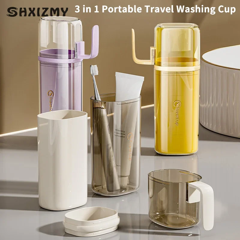 

Portable Toothbrush Cup Multi-function 3-in-1 Travel Mouthwash Cups Toothbrush Toothpaste Organizer Box Toothbrush Holder