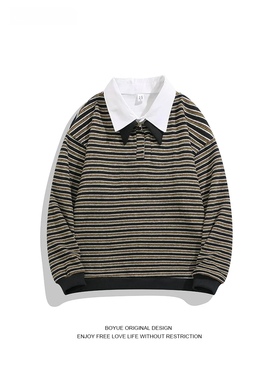 

Boyue Japanese Sle Lazy Stripe irt Sweatirt Casual Splicing Men Women All Match Long Sve T-irt Leisure Faion