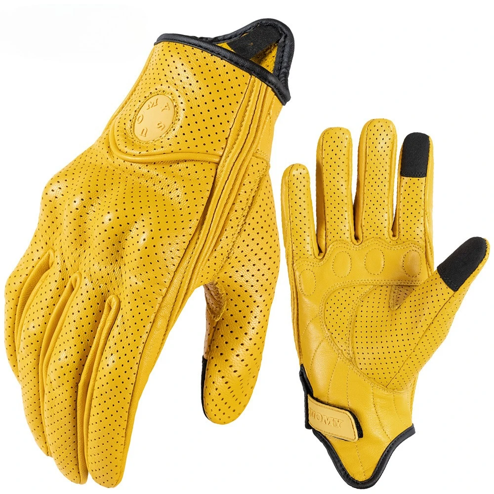 

Retro Genuine Leather Motorcycle Gloves Anti Slip Shockproof Touch Screen Protective Riding Gear for Men Women Motorcycle