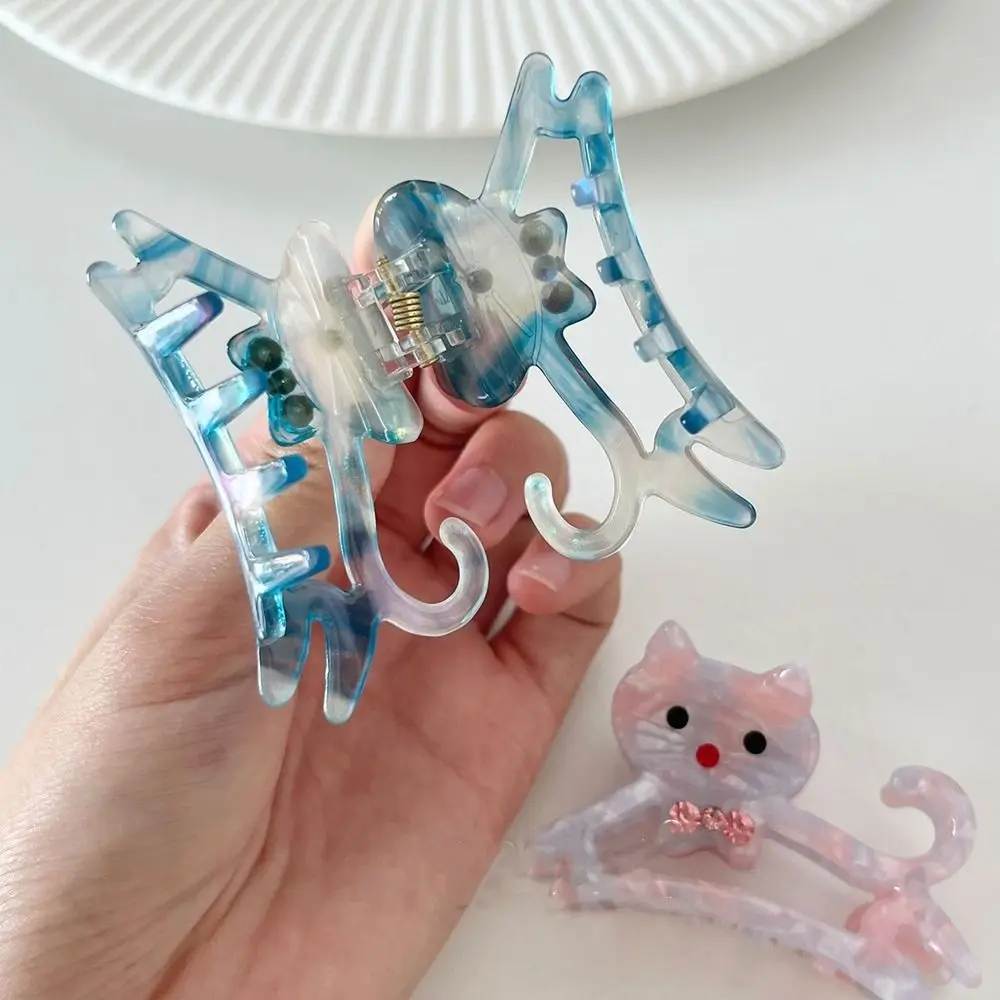 Acetic Acid Acetate Animal Cat Hair Claw Fashion Diamond Cartoon Rhinestone Hair Clip Headdress Hollow Shark Clip Girl
