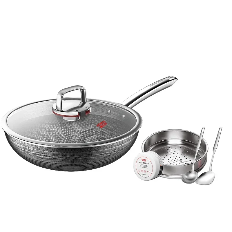 كوباخ ووك سطح غير لاصق من الفولاذ المقاوم للصدأ مقلاة مزدوجة على شكل قرص العسل من الجيل السادس مستشعر درجة الحرارة بنقطة حمراء #3