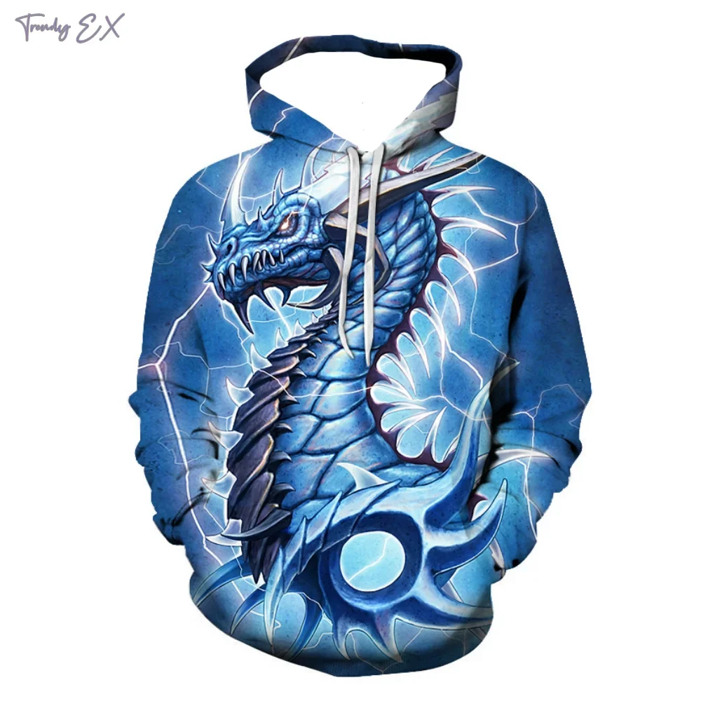 Men's hooded sweatshirt, 3D purple flame dragon print, lace, Harajuku style, kangaroo pocket, novel