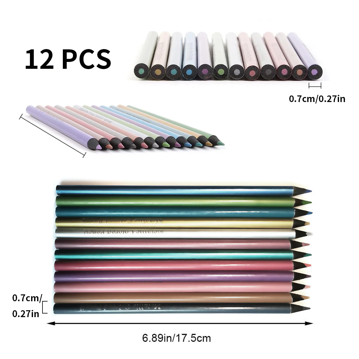 12 Color Metallic Colored Pencils Drawing Sketching Set Painting Colour Pencils Art Supplies for Artist Coloring Pen 12pcs Set