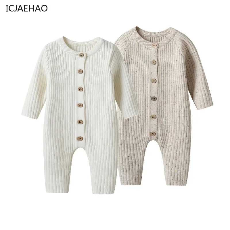 ICJAEHAO 2024 Newborn Baby Sweater Jumpsuit Autumn Winter Solid Color Knitted Climbing Rompers Boys Girls Knitted Outfit Clothes