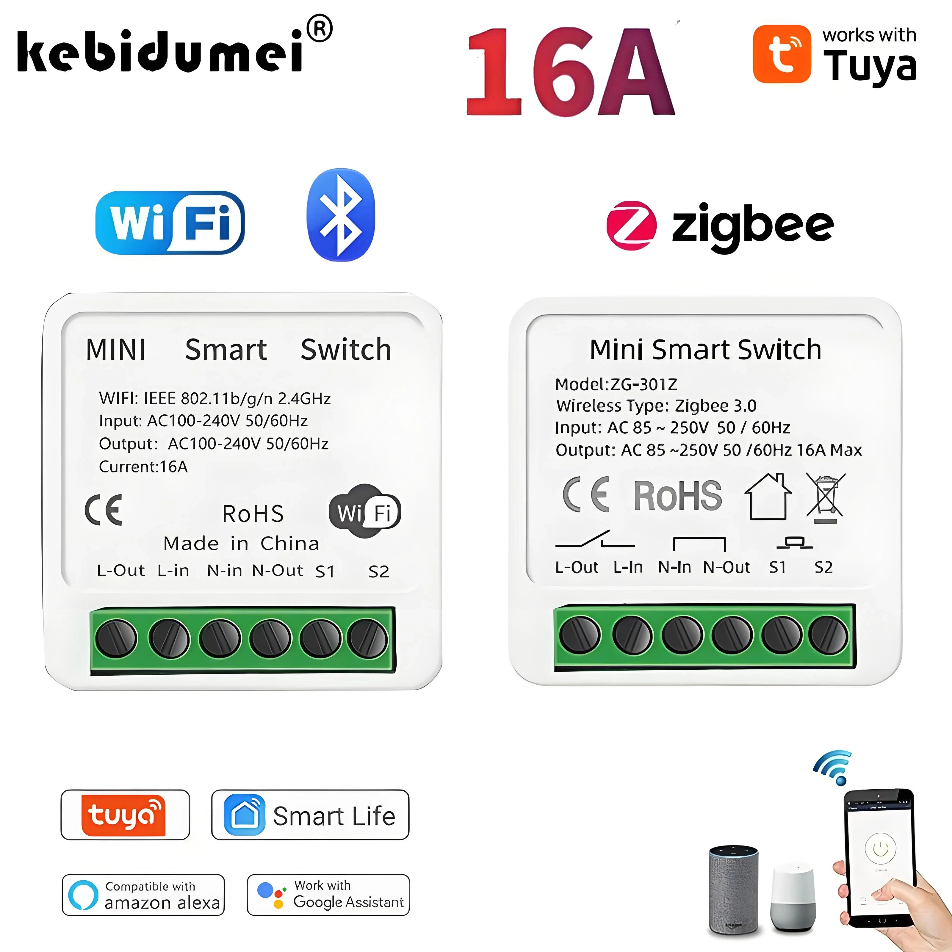 

16A Tuya Zigbee Wi-Fi Умный переключатель Умный дом Выключатели света Модуль 2-стороннего управления Работа с Smart Life Alexa Google Home Switch