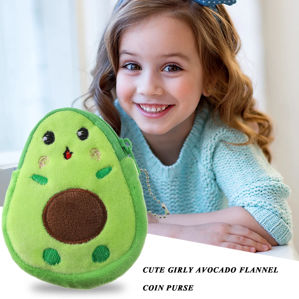 Mini Kawaii Money Pouch Cartoon Children Girls Avocado Plush Purse Small Coin bag Key Case Bags Wallet