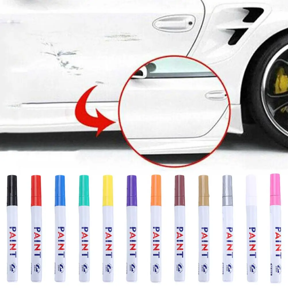 1pcs White Waterproof Cars Wheel Tire Oily Mark Pen Pen Auto Marker Metal Permanent Paint Graffiti Cd Touch Tyre Paint Rubb Y4E8