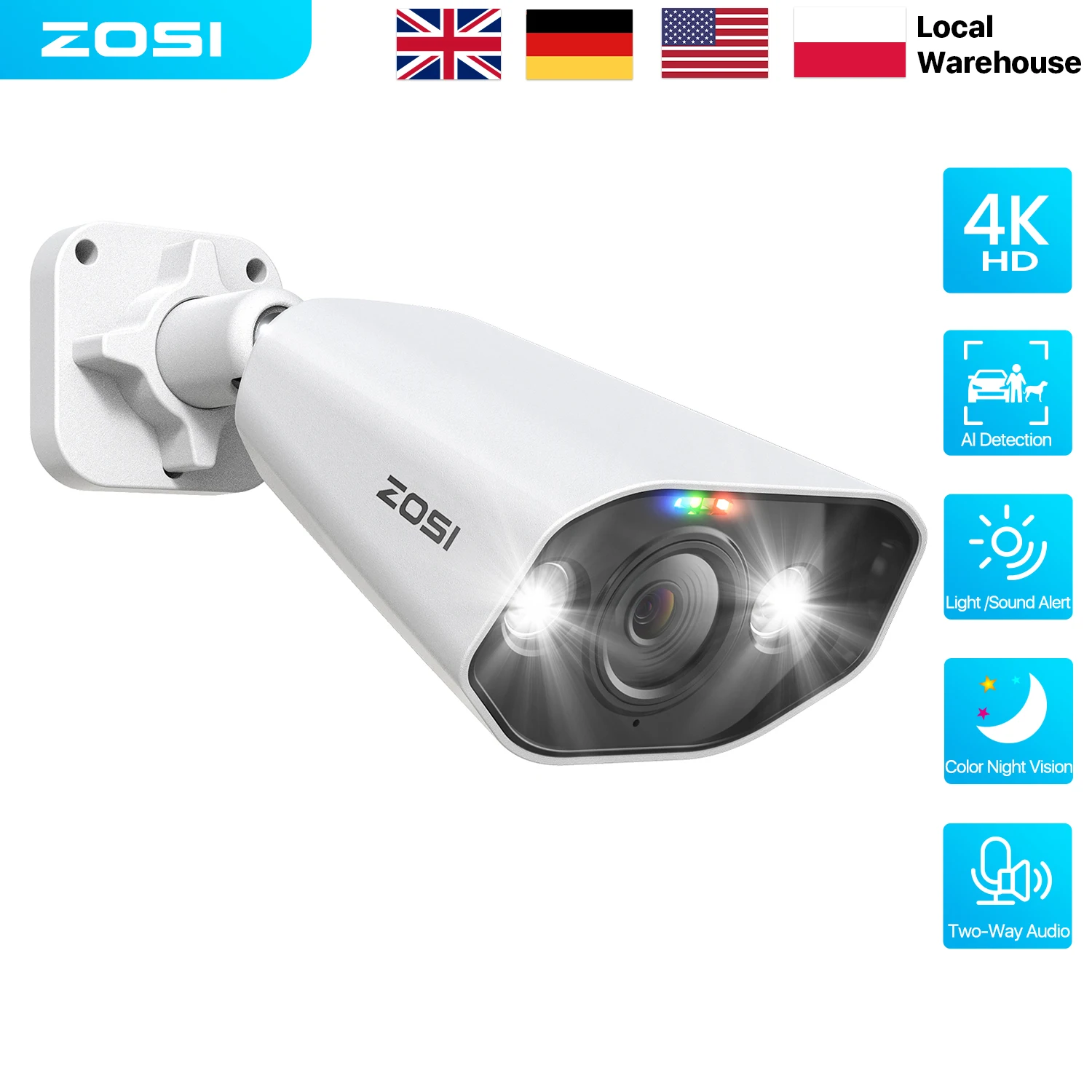 ZOSI 5MP 8MP PoE Add-on Camera Smart Human Vehicle Detection 4K IP Camera Outdoor CCTV Security Video Surveillance Camera