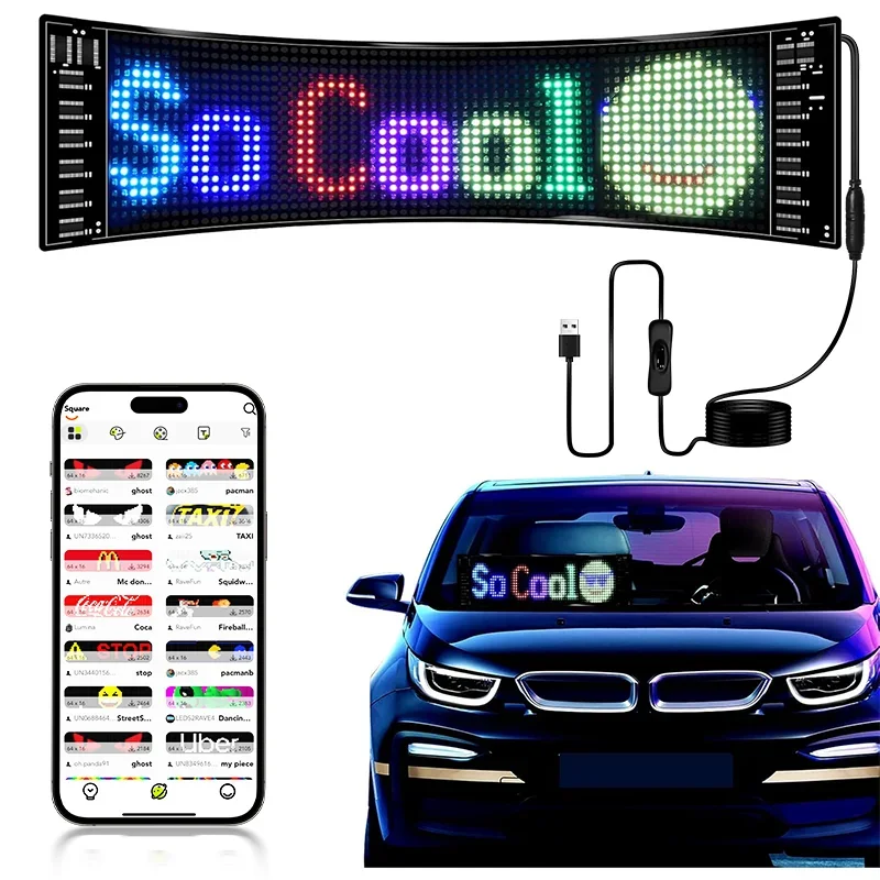 BOTAI App Control Flexible LED Sign Board Customize LED Sign Display Waterproof Programmable LED Screen Light Car Panel for Car