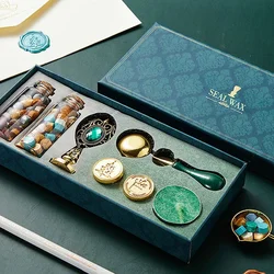Retro Luxurious Royal Family Wax Seal Stamp Set Premium Gift Box Acquer Wax Grain DIY Wedding Craft Birthday Decor Envelope Tool