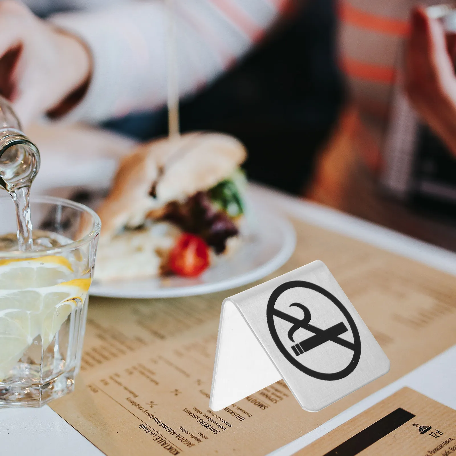 

No Smoking Sign Stainless Steel Tabletop Stable Base Indoor Warning Sign for Restaurants Offices Hotels Banquets Non Smoking