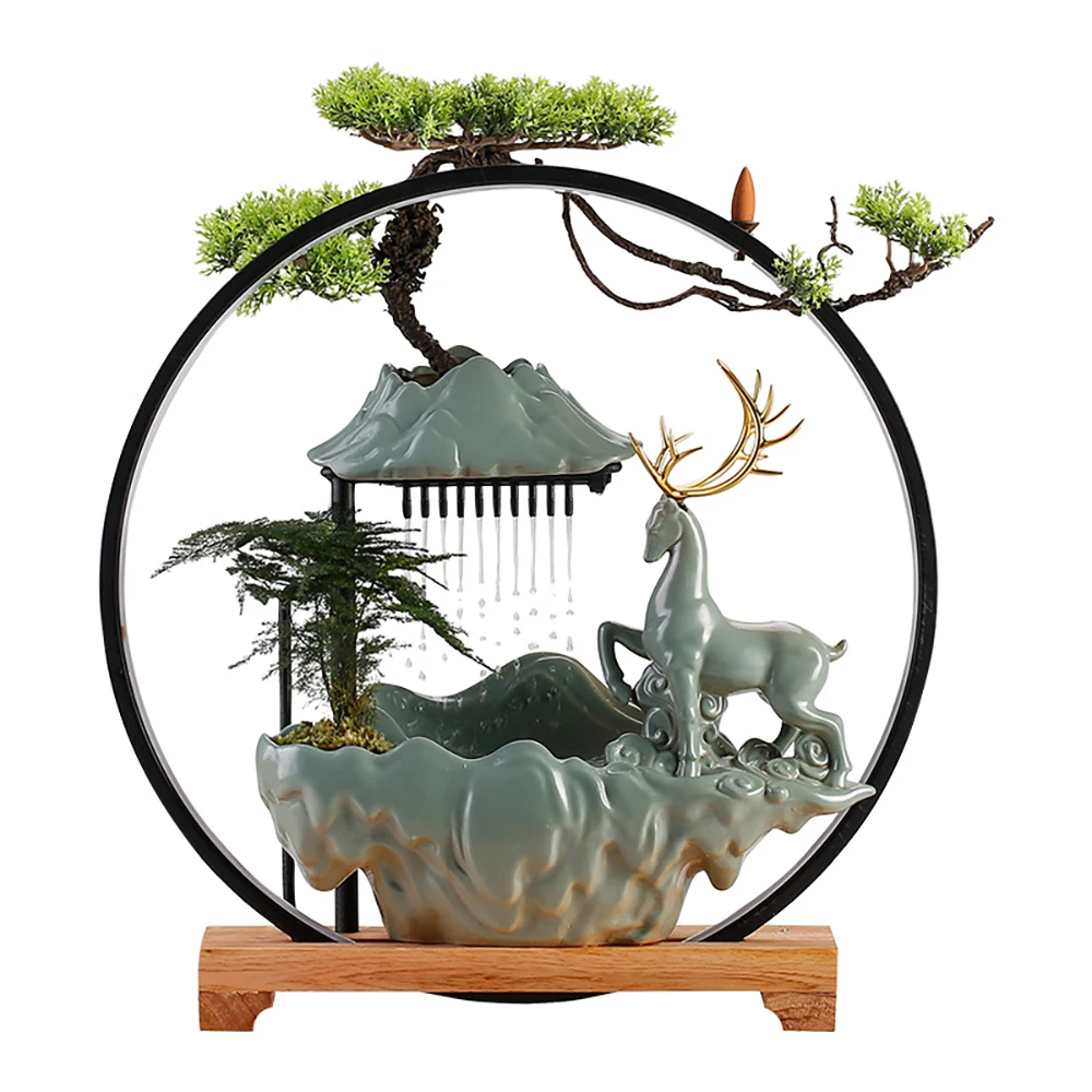 Creative Indoor Simulation Resin Rockery Waterscape Feng Shui Water Fountain Home Office Desktop Spray Humid Decoration Crafts