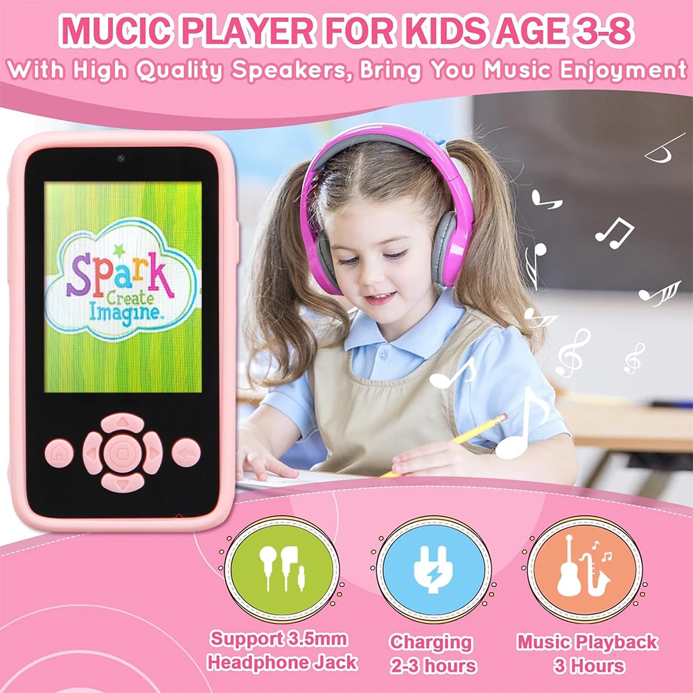 Téléphone et appareil photo pour enfants, jouets pour filles et garçons âgés de 3 à 10 ans, jeux de puzzle, Tooddler, lecteur de musique, réglemente 3, cadeaux d'anniversaire avec 32 Go