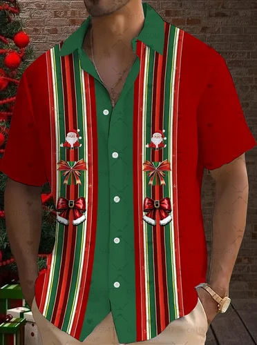 Imagen 2 del producto 2025 otoño camisas de playa hawaianas Navidad Santa Claus hombres mujeres Casual talla grande camisa de manga corta Tops blusa hombre ropa