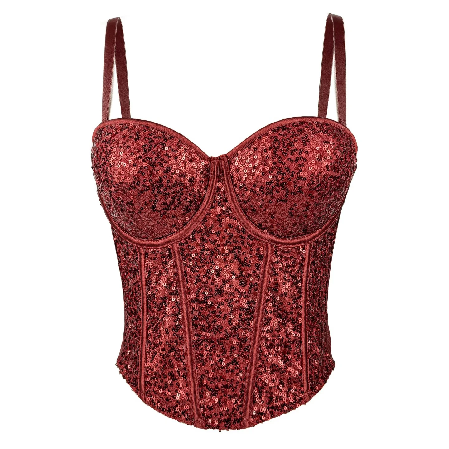

Pure Style Lace Bustier Top Sexy Boned Corset with Sequins Waist Cinching Clubwear Summer Adjustable Strap Mini Corset for Women