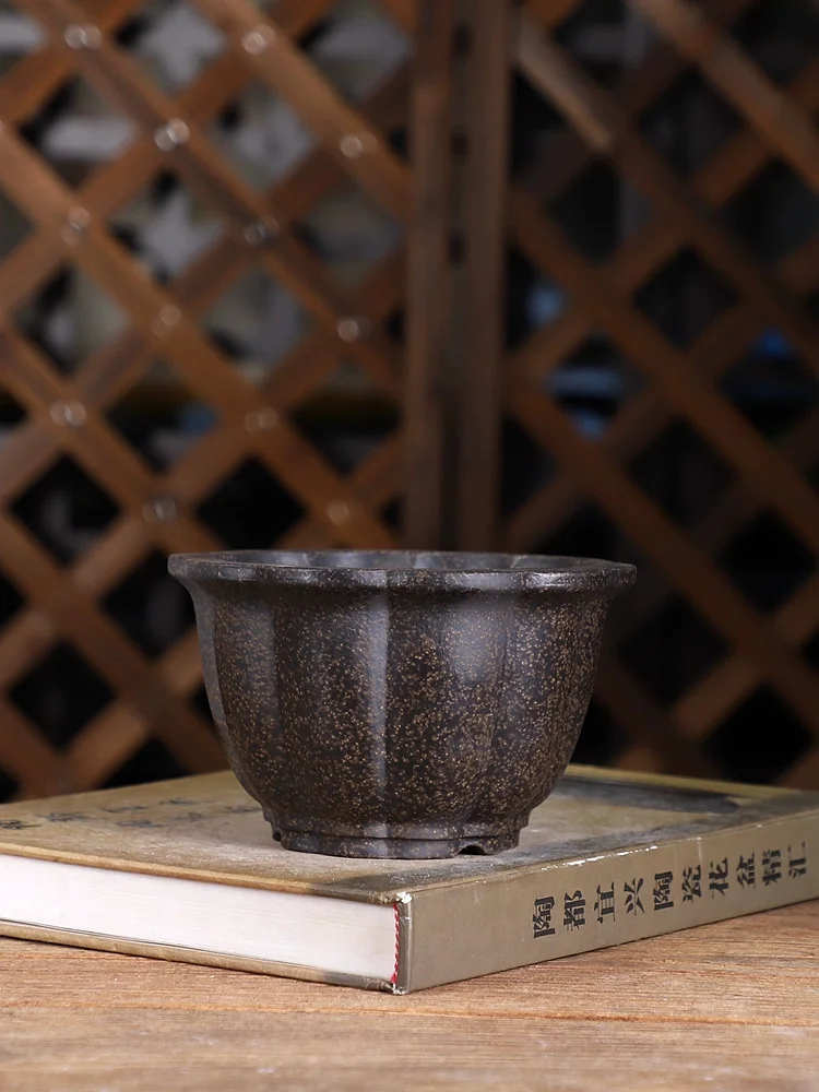 Purple Sand Chrysanthemum Shape Bonsai Pot, Traditional Chinese Pot, Dormitory Room Table, Home Garden Decoration