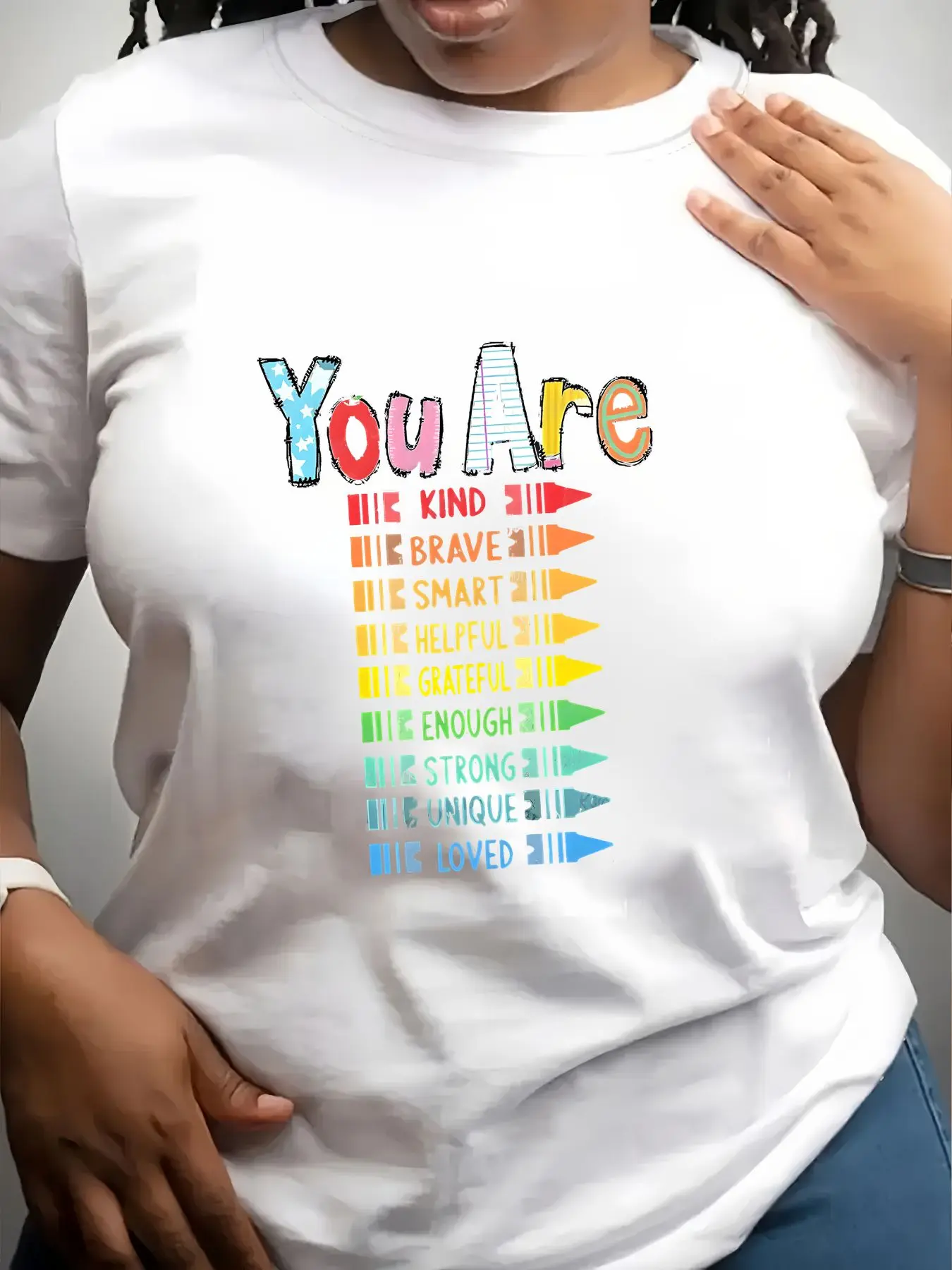 Women's Trendy Crew Neck T-Shirt You Are Kind Brave Smart Suitable for Casual Sportswear