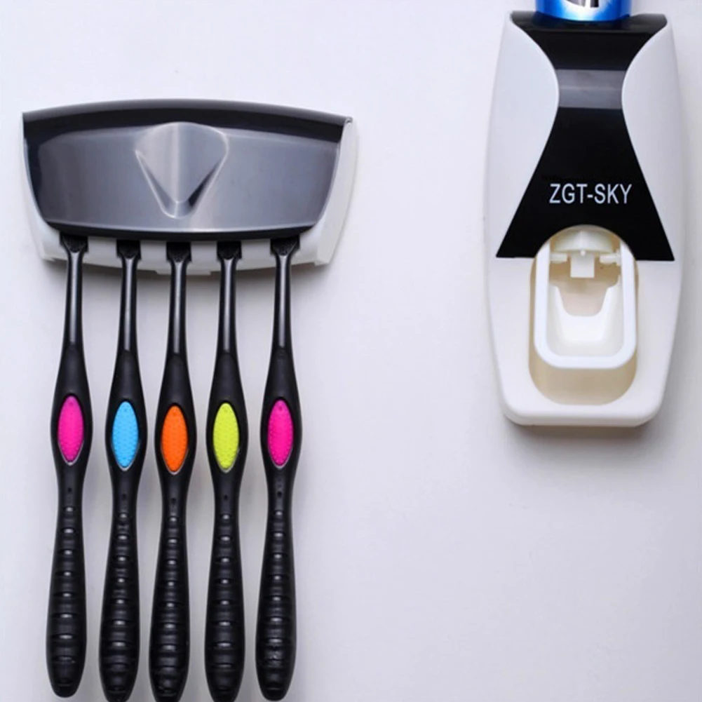 Automatic Auto Toothpaste Dispenser +Toothbrush Holder Set Wall Mount Wine Dispenser Storage Rack Bathroom Accessories