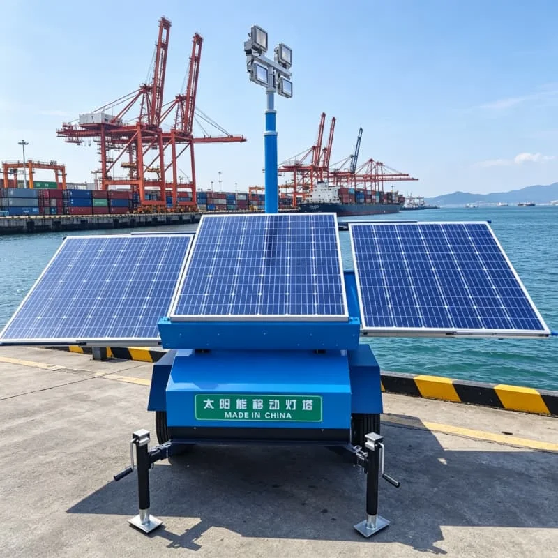 288000 Lumen Trailer Mobile Light Tower 6x320W LED 9m Mast Solar Hybrid for Airport Parking Lot Square Customized Sale