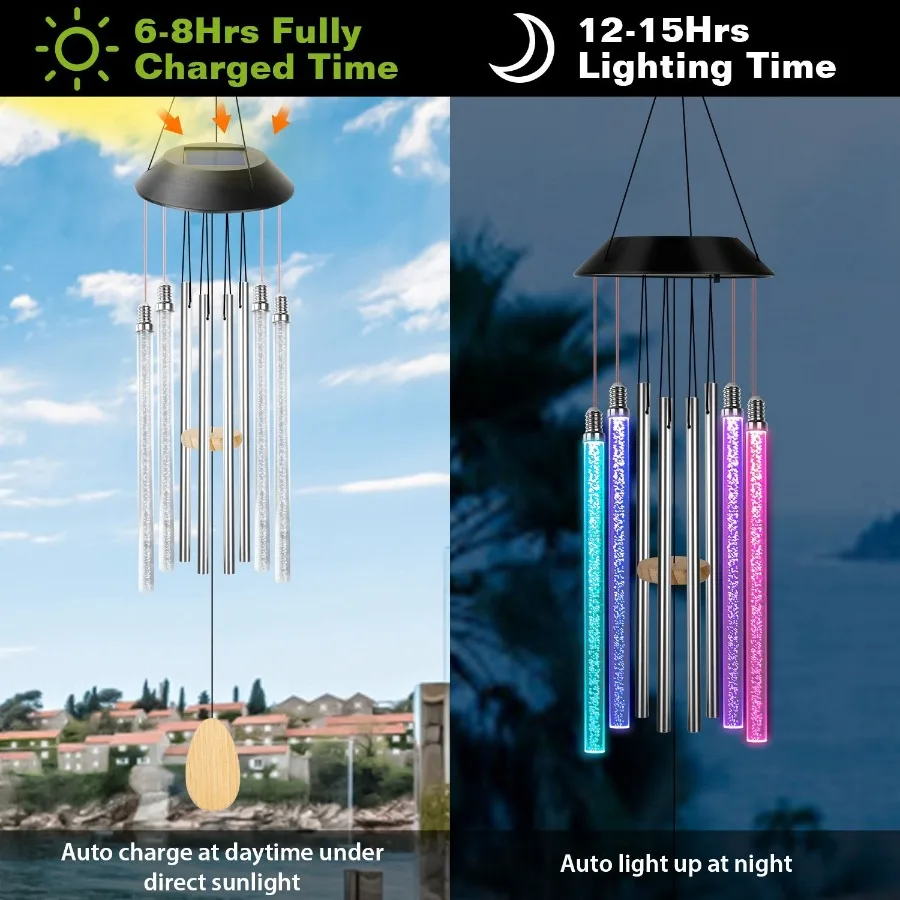 Solar Wind Chime Lights 7 Color Changing Drative Lamp IP65 Waterproof Hanging String Lights