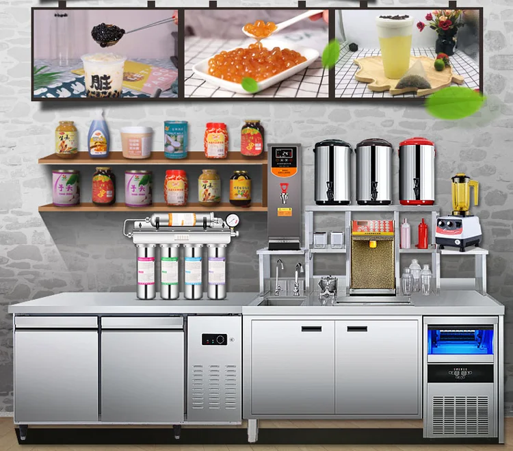 

Commercial Stainless Steel Boba Tea Bar Counter Milk Tea Shop Counter Design Equipment Bubble Tea Counter