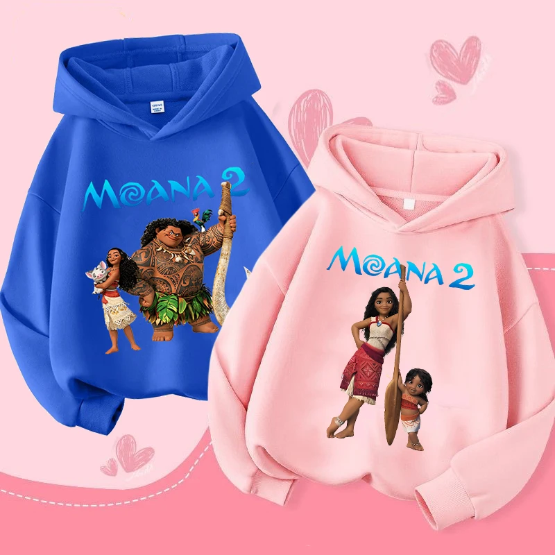 Moana 2 Kawaii Sweatshirt for Children new Disney Anime Moana Hoodies Boys Girls Autumn Winter Warm Pullover Kids Clothes Gift