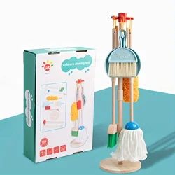 Juego de limpieza de madera para niños pequeños, juguetes de limpieza Montessori con juego de escoba y fregona para niños, juego de simulación, regalo de juguete, 8 piezas